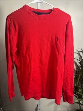 N244. Polo by Ralph Lauren Men’s Red Long-Sleeve Ribbed Sleep Shirt